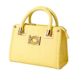 bebe Lemon Yellow Structured Satchel Top Handle Bag Gold Hardware Braided Handle